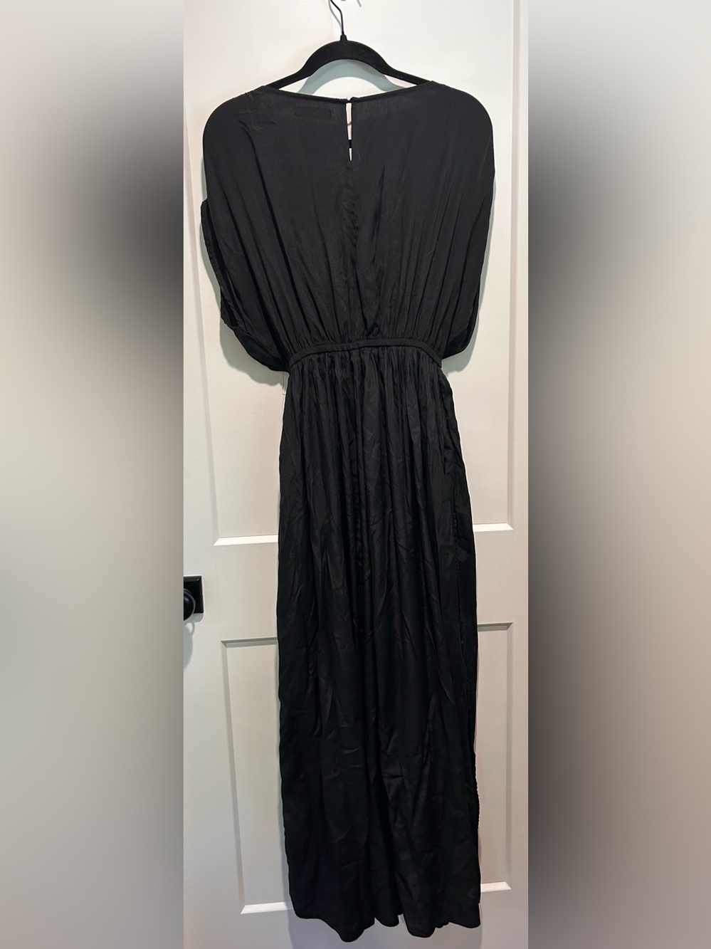 KLd Signature Black Palazzo Jumpsuit Wide Leg High Slit Romper Size Small - Picture 10 of 14